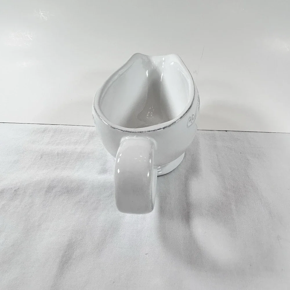 Devotions Collection THANKFUL Farmhouse Gravy Boat Stoneware Off White Embossed